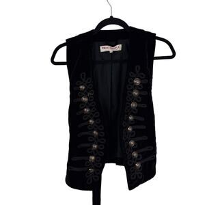 Free People Decorated Officer Vest Military Grunge Steampunk Rocker Black Size S